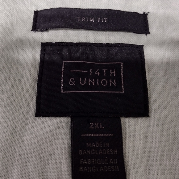 14th & Union Linen Blend Trim Fit Button Shirt Mens 2XL Mint Casual Beach Office - Picture 7 of 9